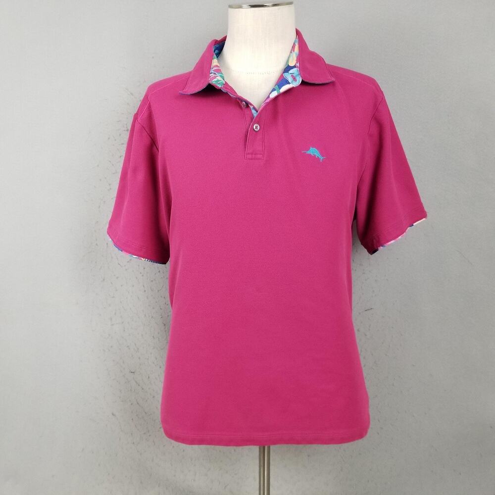 Tommy Bahama Polo Shirt Mens XL Pink IslandZone Supima Cotton Golf Floral Trim